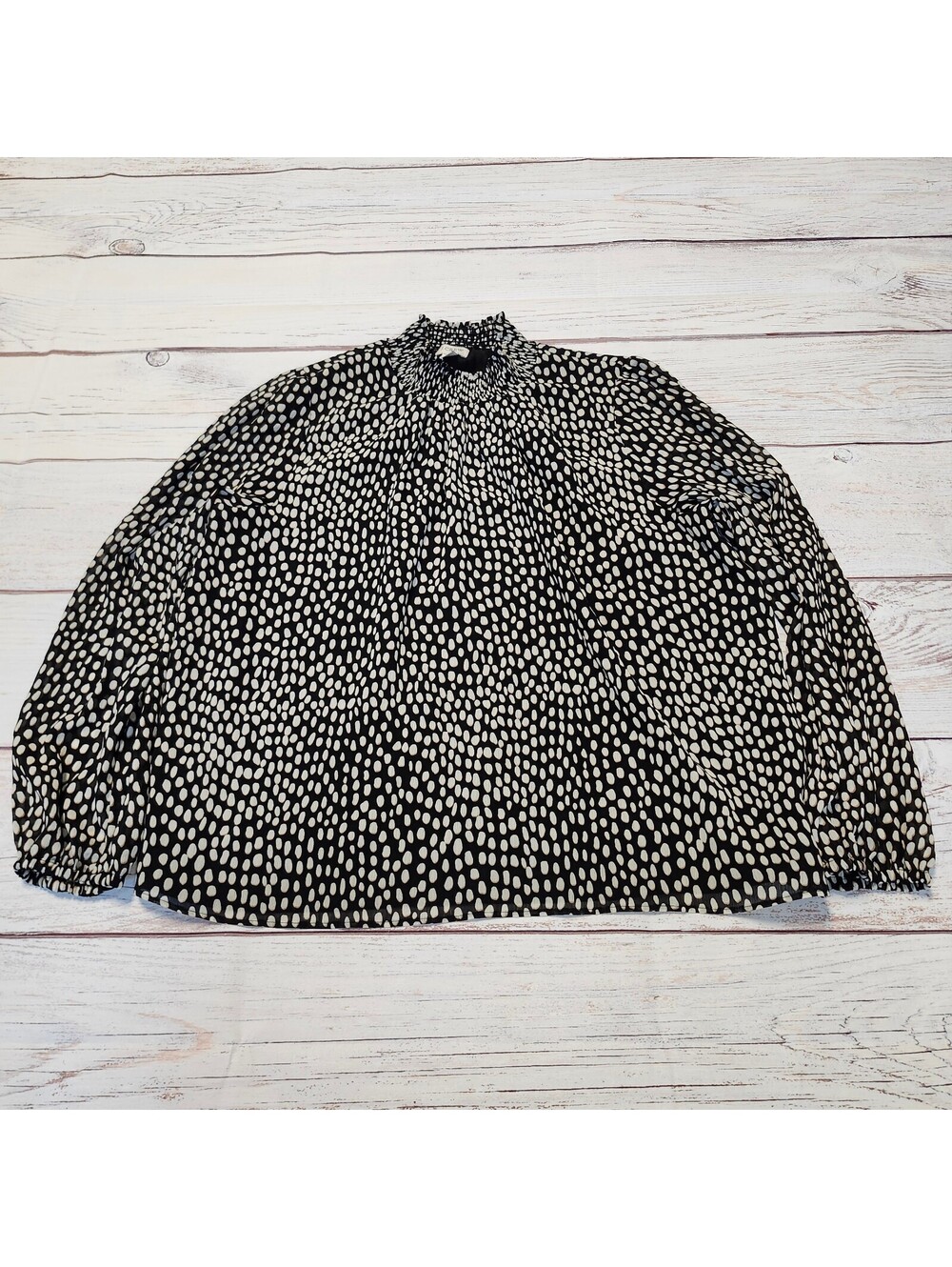 J.Crew Black and Gray Polka Dot Blouse Large